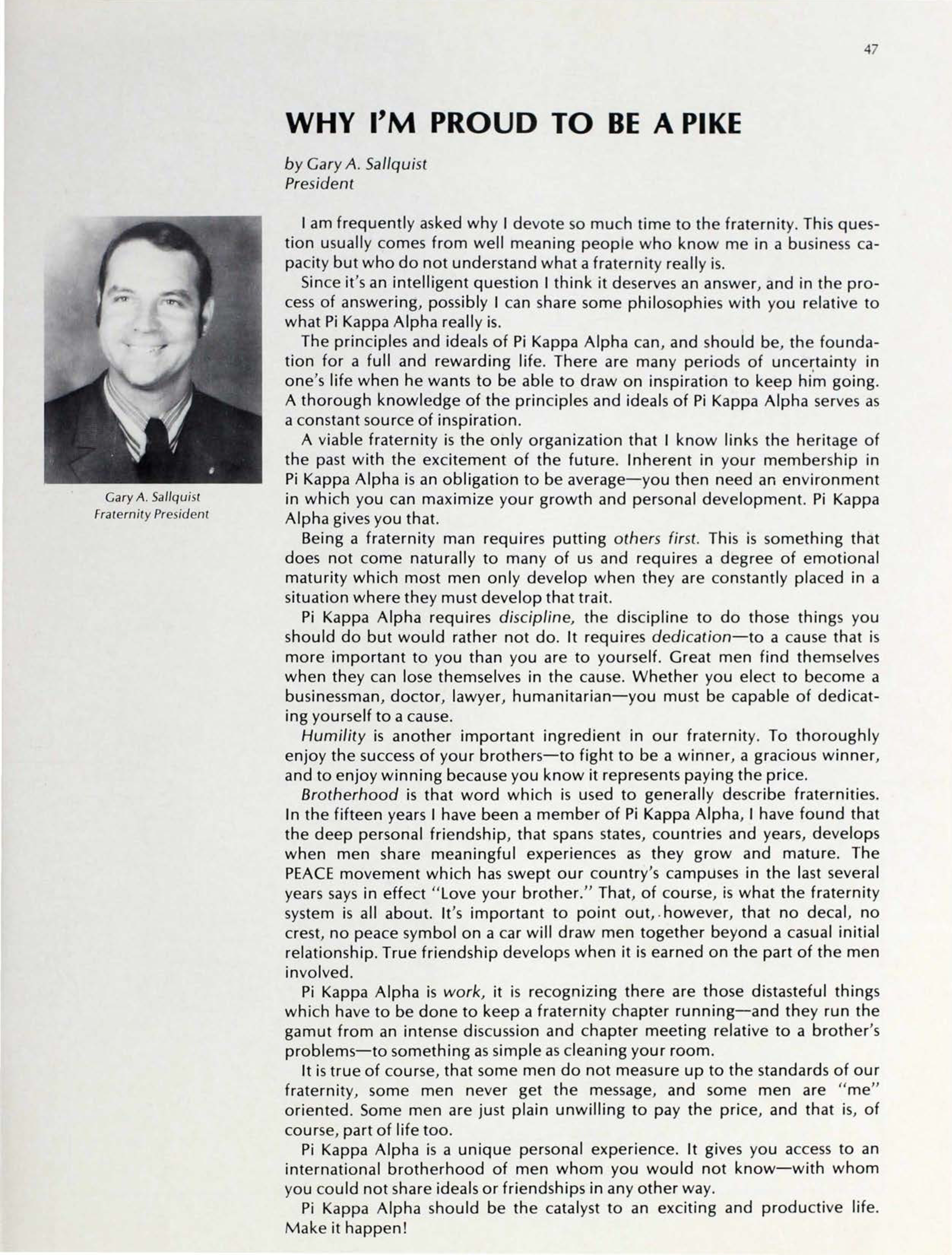 Why I'm Proud to be a Pike, September 1971